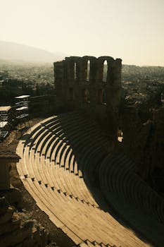 Aerial view of a historic Roman theatre showcasing ancient architecture.